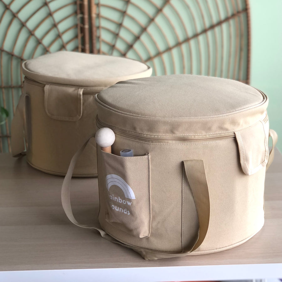 2 x Beige Carry Bags w/ Nesting Pouches (holds set of 7 Rainbow Sounds bowls)